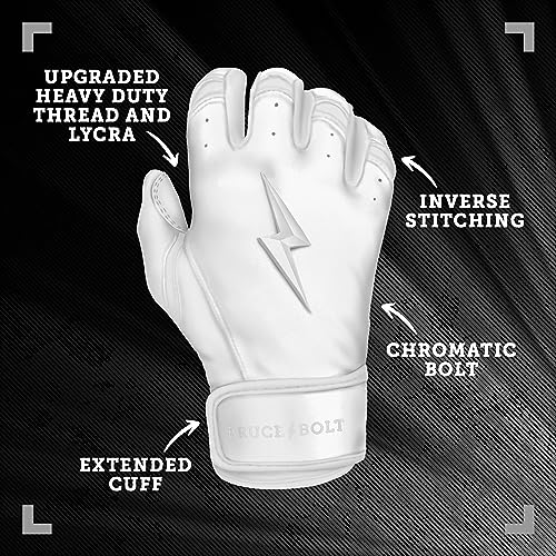 BRUCE BOLT Chrome Series Short Cuff White Batting Glove - White XXLarge - Image 2