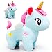 JIAHO Stuffed Unicorn Plush Toy Kawaii Unicorns Plushies for Girls Boys Fun Unicorn Stuffed Animal Classroom Prizes and Party Favors for Kids Toddlers Adorable Mini Blue Horse Animals Plush Toys - Image 3