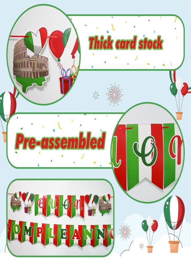 FOZEE Buon Compleanno Banner, Italian Birthday Party Decor, Italian Decor, Italian Themed Party Decorations, Italian Party Decorations, PRE-STRUNG, Red, White, Green, BBC19624 - Image 3