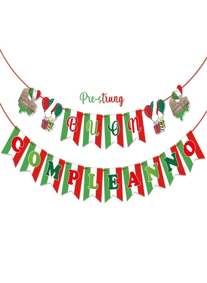 FOZEE Buon Compleanno Banner, Italian Birthday Party Decor, Italian Decor, Italian Themed Party Decorations, Italian Party Decorations, PRE-STRUNG, Red, White, Green, BBC19624 - Image 1