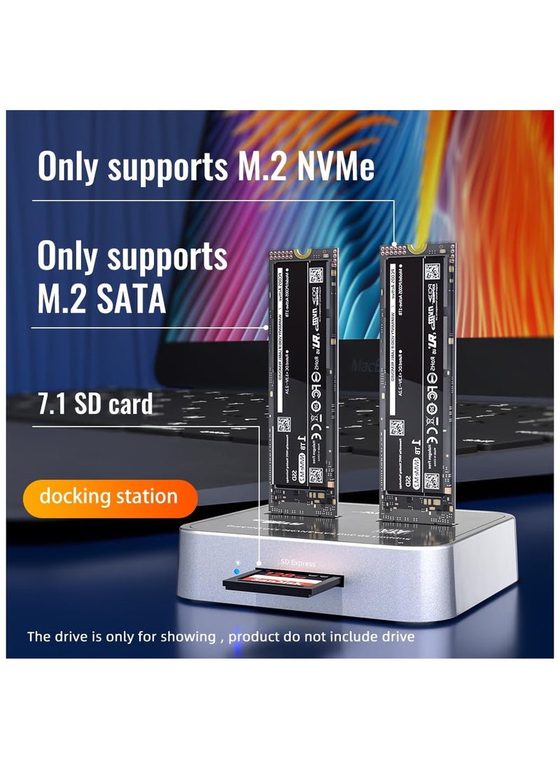 SYOSI محطة إرساء SSD 3 قنوات K3016SD NVMe SATA، قارئ SSD M.2 بسرعة 10 جيجابت في الثانية، غلاف متوافق مع SD Express/M.2 NVMe SATA SSD. (لا يدعم النسخ)  - Image 2