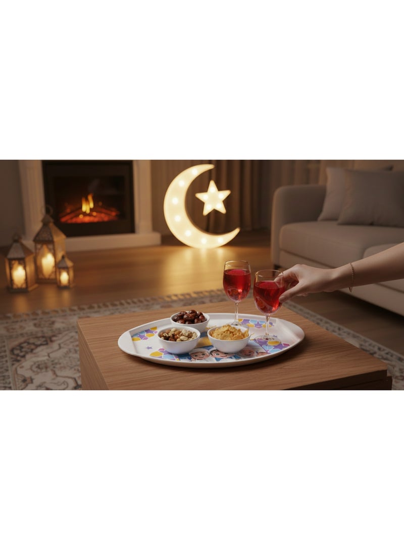 صينية تقديم بيضاوية للأطفال طبعة "رمضان مبارك" ورسم مسجد - تصميم كرتوني ملون للمكسرات والحلوى - Image 4