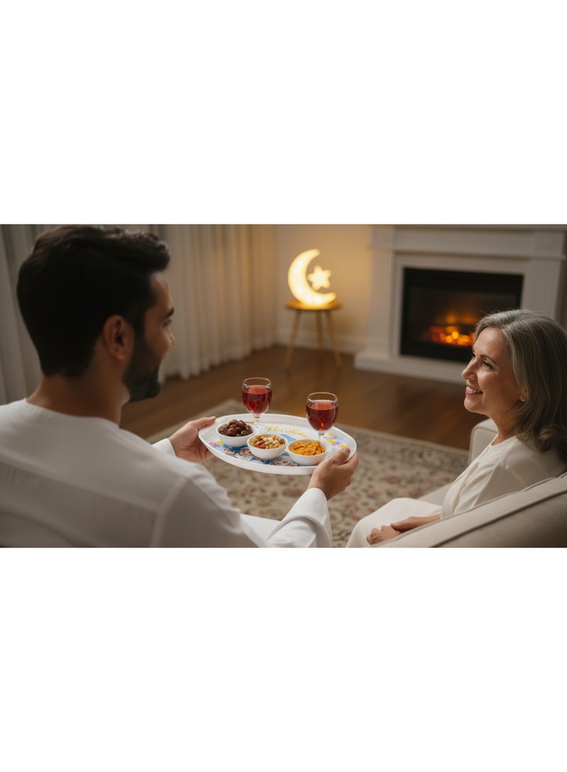 صينية تقديم بيضاوية للأطفال طبعة "رمضان مبارك" ورسم مسجد - تصميم كرتوني ملون للمكسرات والحلوى - Image 2