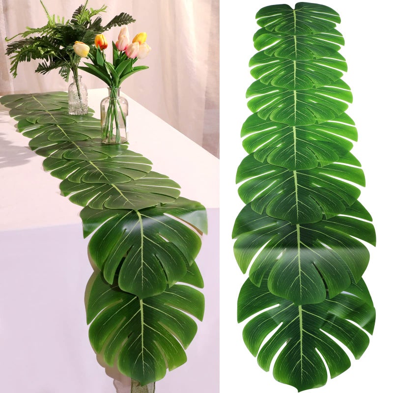 Waydress 2 Pcs Artificial Palm Leaves Table Runners 72 Inch Long Tropical Palm Leaves Table Runner Faux Leaf Cloth for Wedding Hawaiian Luau Theme Party Supply Summer Decoration Palm Leaf
