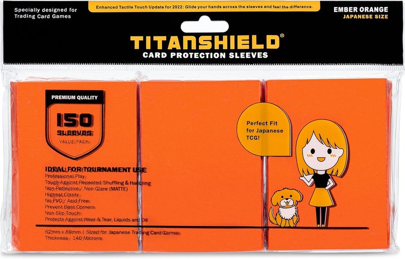 TitanShield (150 Sleeve/Ember Orange) Small Japanese Sized Trading Card Sleeves Deck Protector for Yu-Gi-Oh, Cardfight!! Vanguard & More - Image 1