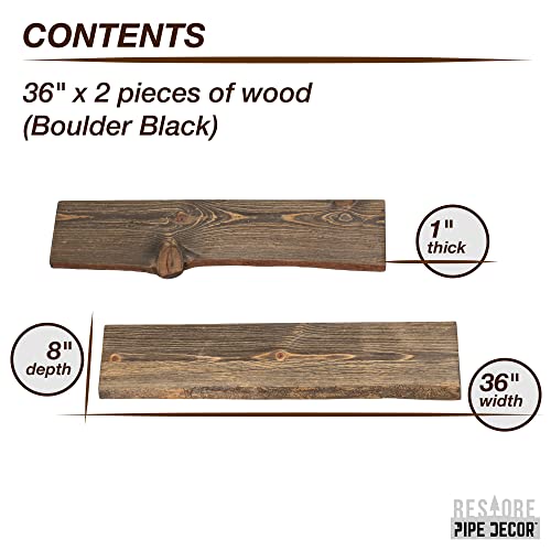 PIPE DECOR 36 Sustainable Boulder Black Live Edge Wood Shelf Wood Only 2Pack - Image 3