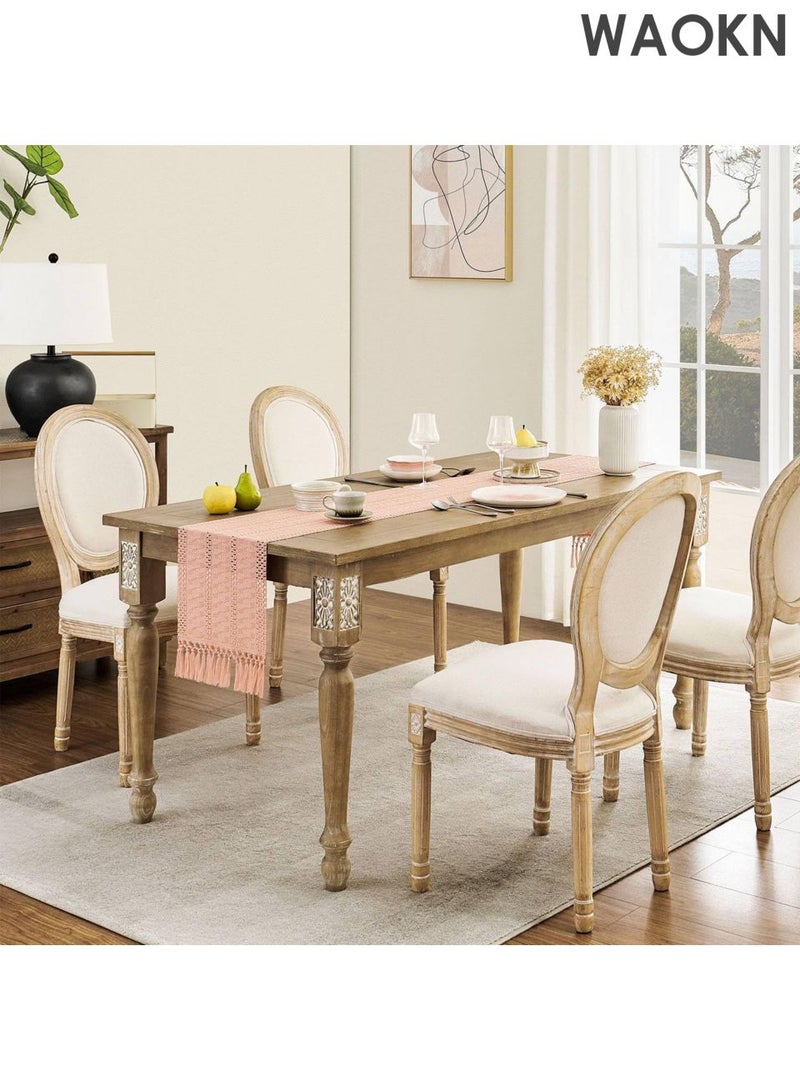 دبليو أيه أو كي أن مفرش طاولة منسوج يدويًا - طراز بوهيمي، مقاس ١٢×٤٨ بوصة، مزين باللون الوردي | نقش هندسي عربي لرمضان/العيد/المطبخ الريفي | حواف مزينة بشراشيب وحرفية راقية | أناقة منزلية شرق أوسطية - Image 3