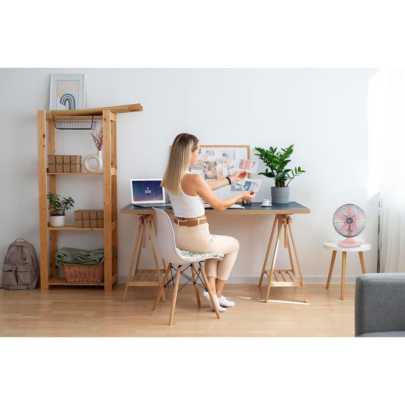Good Housekeeping 92606 All-Metal 12" Retro Desk Office Table Fan with Wide Oscillation, 3-Speed Settings & Carrying Handle, Pink - Image 5