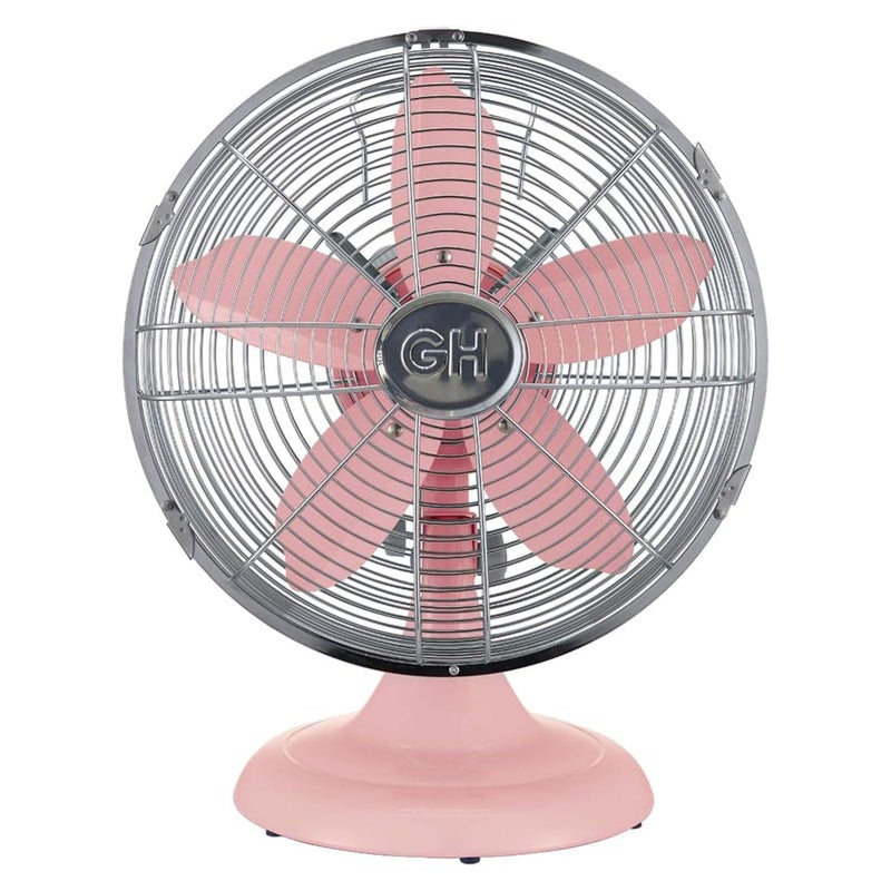 Good Housekeeping 92606 All-Metal 12" Retro Desk Office Table Fan with Wide Oscillation, 3-Speed Settings & Carrying Handle, Pink - Image 2
