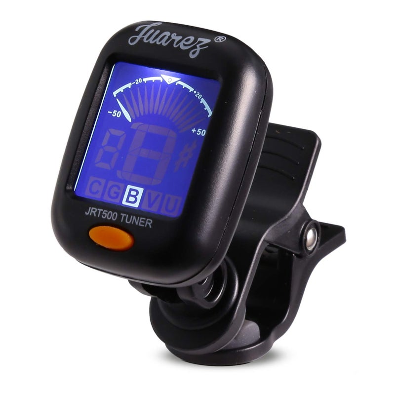 Juarez JRT500 Premium Clip-On Chromatic Tuner for Guitar, Bass, Violin & Ukulele – Digital LCD Screen with Dual Backlight, Portable & Accurate, CR2032 Button Battery Included - Image 1