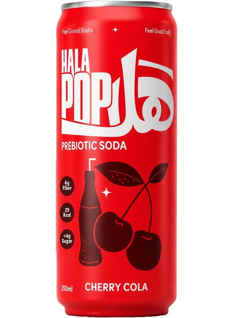 HalaPop Prebiotic Soda, Cherry Cola - An All Natural, Sparkling Prebiotic Beverage With Plant Based Fiber To Support Gut Health And Digestive Wellness | No Added Sugar - 4 Pack (250 ml each) - Image 2