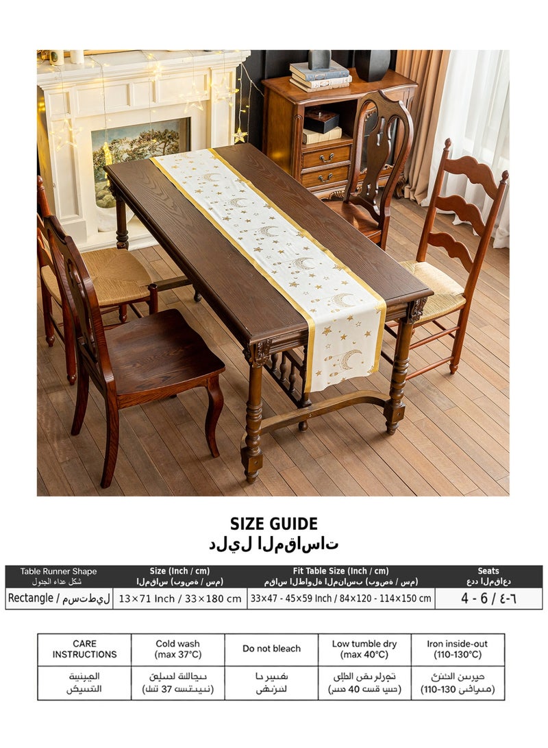 HomeNoor Ivory Ramadan Eid Table Runner, Gold Moon Star Foil Print, Elegant Home Decor for  Festival Banquet Wedding Daily Use, 33×180CM - Image 4