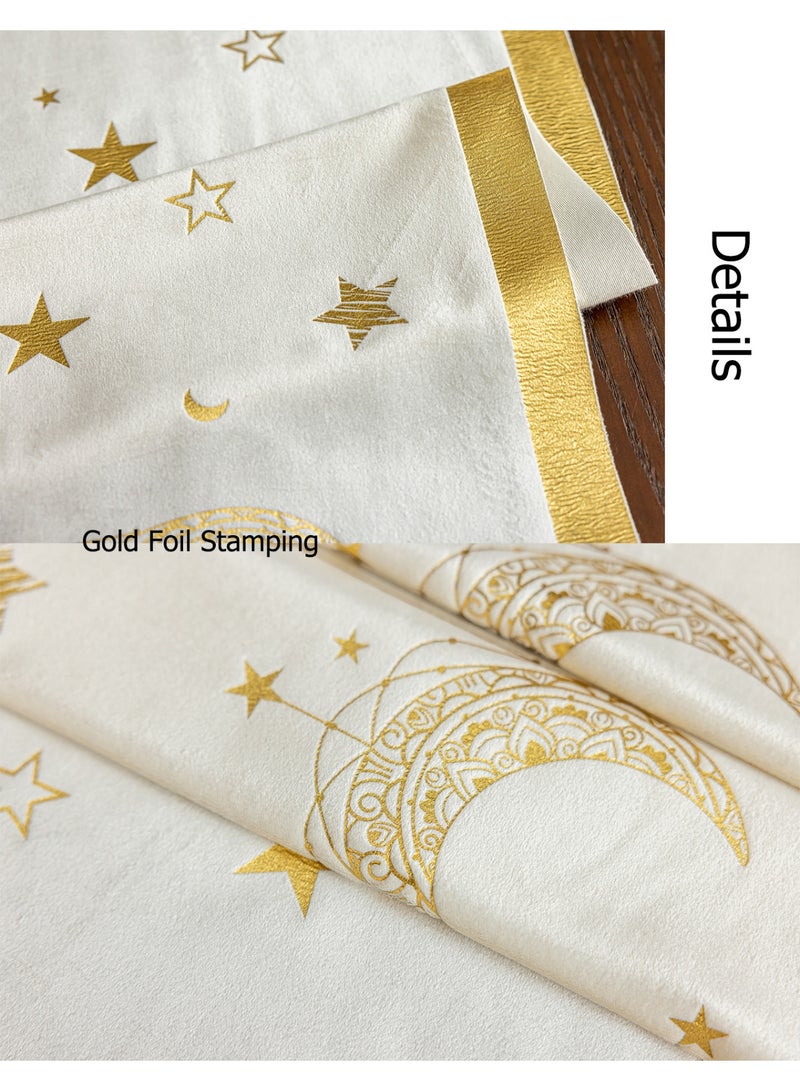 HomeNoor Ivory Ramadan Eid Table Runner, Gold Moon Star Foil Print, Elegant Home Decor for  Festival Banquet Wedding Daily Use, 33×180CM - Image 3