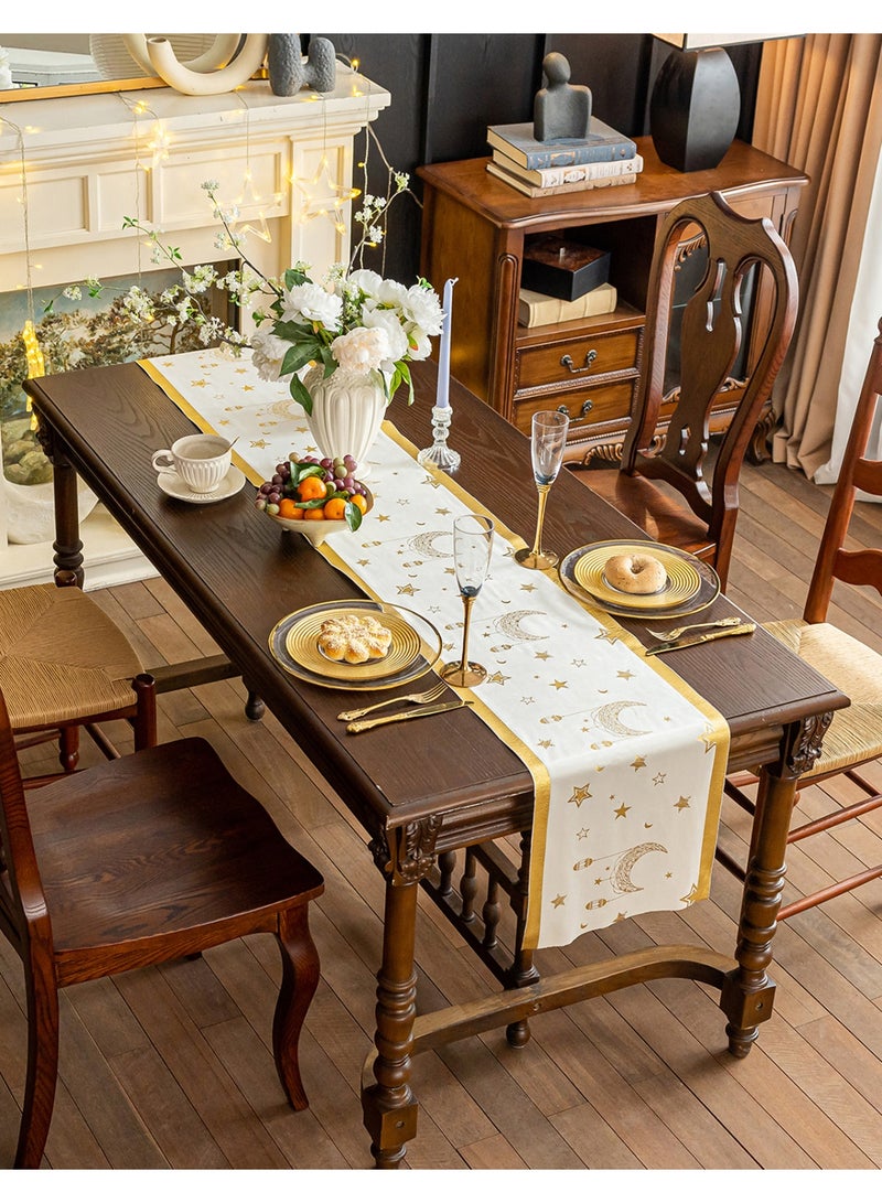HomeNoor Ivory Ramadan Eid Table Runner, Gold Moon Star Foil Print, Elegant Home Decor for  Festival Banquet Wedding Daily Use, 33×180CM - Image 5