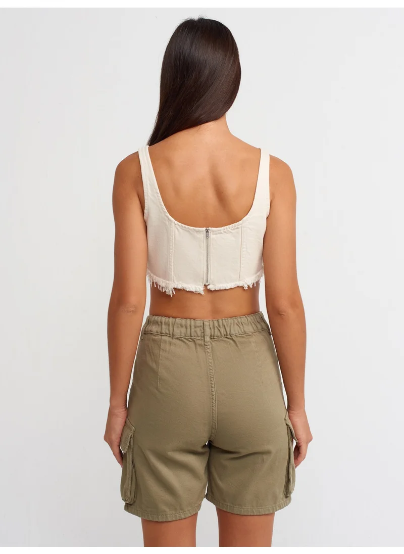 ديلفين 70889 Cotton Denim Shorts with Side Pockets-Khaki