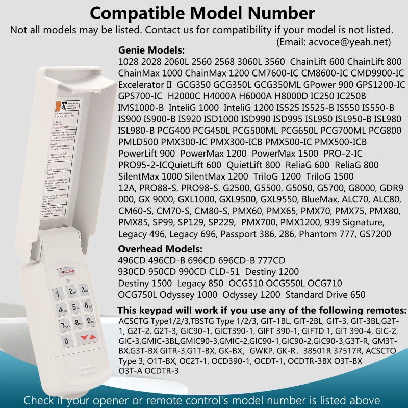 Acvoce for Genie Garage Door Opener Keypad, Compatible with All Genie Intellicode or DIP Switch Garage Door Openers, Replace GK-R 37332R OKP-BX GK-BX GWKP GWK-IC ACSDG ACSDA1 B8QACSDA, Wireless Keyless Entry - Image 3