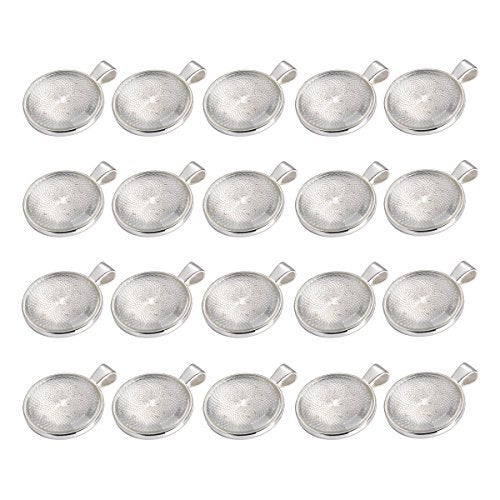 Miraclekoo 40 Pcs Silver Round Pendant Trays with Glass Cabochons 25 mm Blanks Bezel Trays Set for Photo Pendant Resin Craft Jewelry Making - Image 1