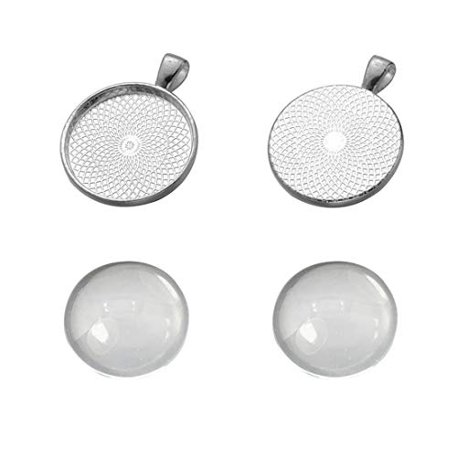 Miraclekoo 40 Pcs Silver Round Pendant Trays with Glass Cabochons 25 mm Blanks Bezel Trays Set for Photo Pendant Resin Craft Jewelry Making - Image 3
