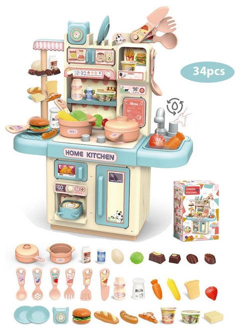 مجموعة ألعاب مطبخ للأطفال 34 قطعة، مجموعة ألعاب المطبخ مع صنبور مياه متدفق وأضواء LED، ألعاب مطبخ يتظاهر بها الأطفال مع الخضروات، حوض، مجموعة أدوات طهي للعب الأدوار في الأماكن المغلقة، ألعاب مطبخ للأطفال الصغار 3-6، هدية لعب الأدوار التعليمية للأولاد والبنات (أزرق فاتح)