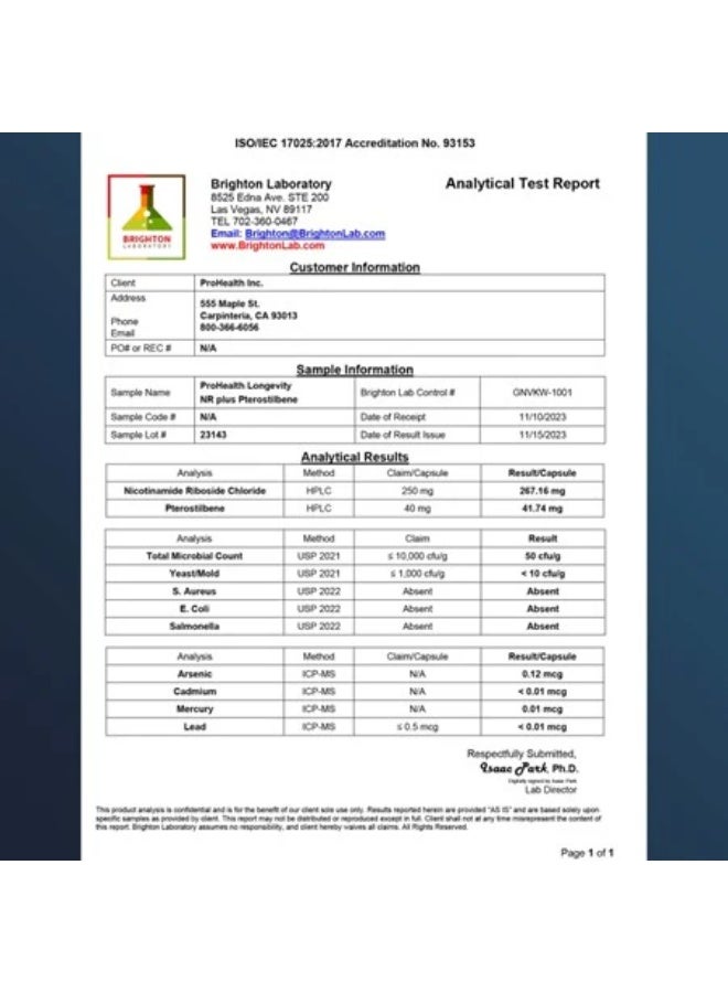 ProHealth Nicotinamide Riboside + Pterostilbene (250mg, 30 Capsules) - Image 3