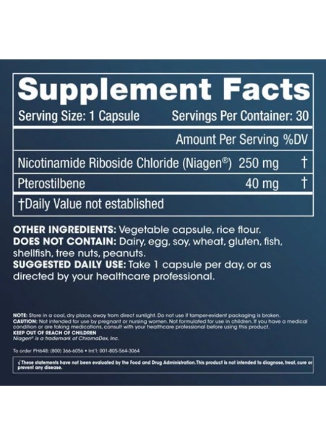 ProHealth Nicotinamide Riboside + Pterostilbene (250mg, 30 Capsules) - Image 2