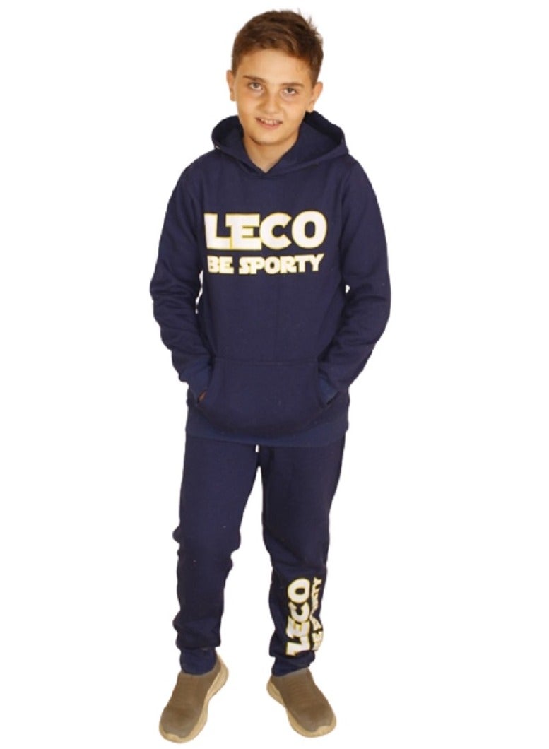 lecoo Boys winter pajama - casual -  training suit for outing, clubs and home - cotton - Blue color - pockets with pants and jacket - with a head cover - Image 1
