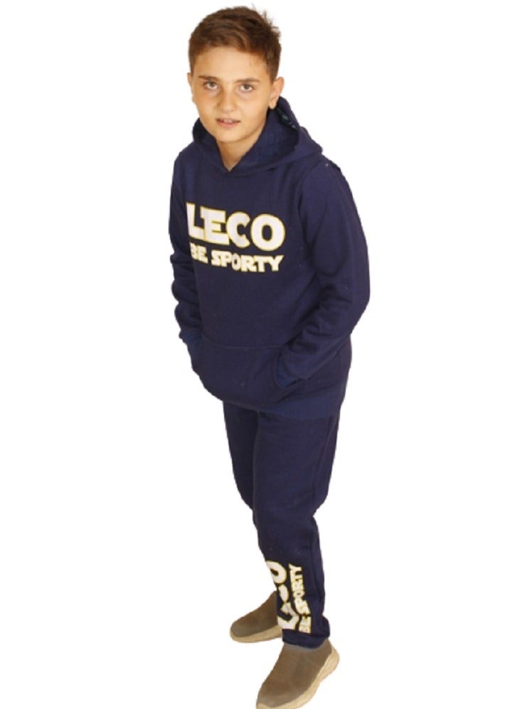 lecoo Boys winter pajama - casual -  training suit for outing, clubs and home - cotton - Blue color - pockets with pants and jacket - with a head cover - Image 5