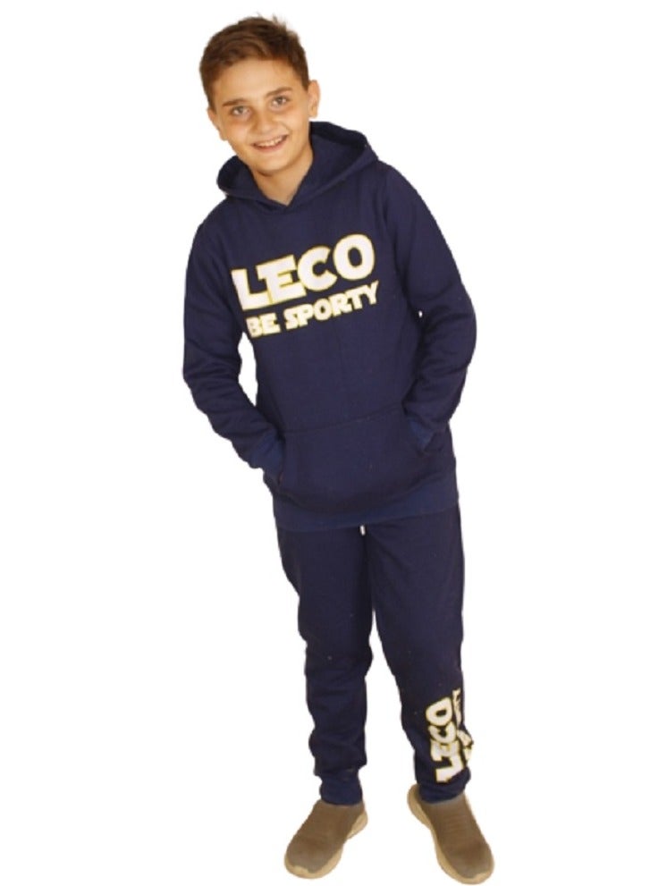 lecoo Boys winter pajama - casual -  training suit for outing, clubs and home - cotton - Blue color - pockets with pants and jacket - with a head cover - Image 4