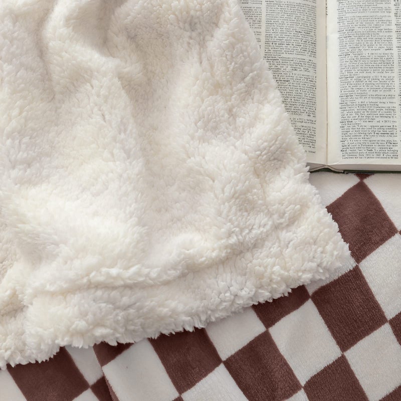 LOMAO Sherpa Throw Blanket Fleece Blanket with Checkered Pattern Soft Thick Blanket for Couch  Bed  Sofa Luxurious Warm and Cozy for All Seasons (Coffee  51""x63"") - Image 3