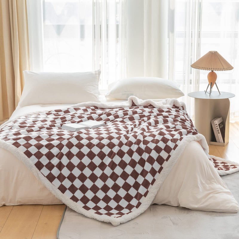 LOMAO Sherpa Throw Blanket Fleece Blanket with Checkered Pattern Soft Thick Blanket for Couch  Bed  Sofa Luxurious Warm and Cozy for All Seasons (Coffee  51""x63"") - Image 5