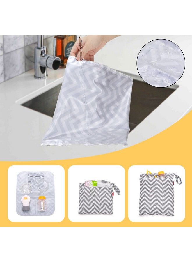 Damero حقيبة قطع مضخة الثدي 2 حزمة حقيبة مبللة لتخزين قطع مضخة الثدي مع حصيرة مقاومة للماء رمادي شيفرون - Image 4