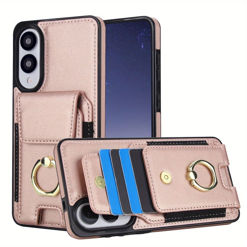 Purple Synthetic Faux Leather Wallet Case for Galaxy S25 Edge with Kickstand and Ring Holder - Image 2