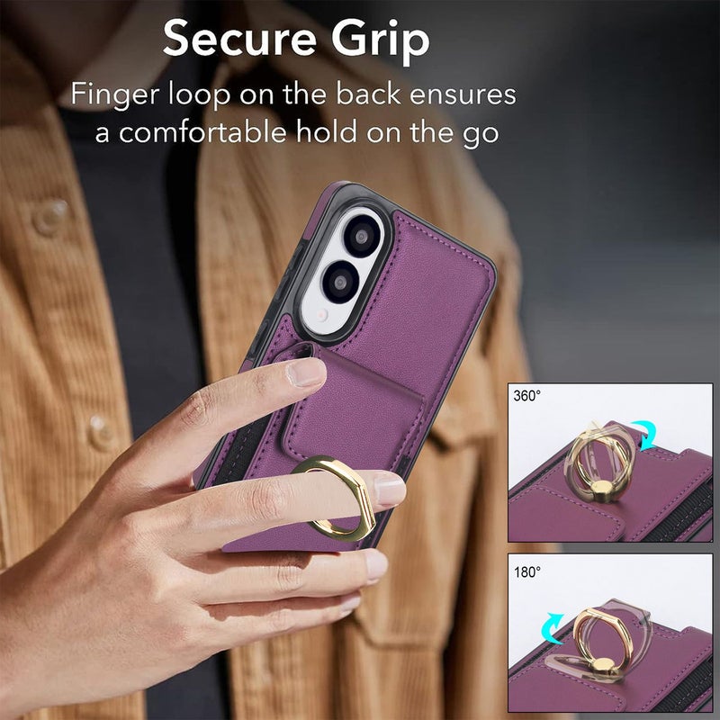 Purple Synthetic Faux Leather Wallet Case for Galaxy S25 Edge with Kickstand and Ring Holder - Image 5