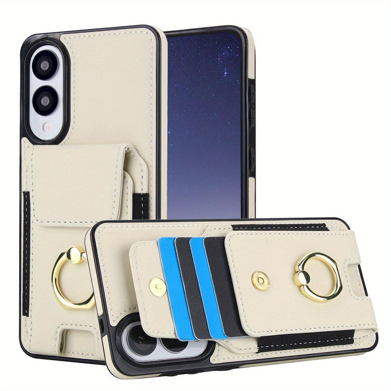 Purple Synthetic Faux Leather Wallet Case for Galaxy S25 Edge with Kickstand and Ring Holder - Image 4