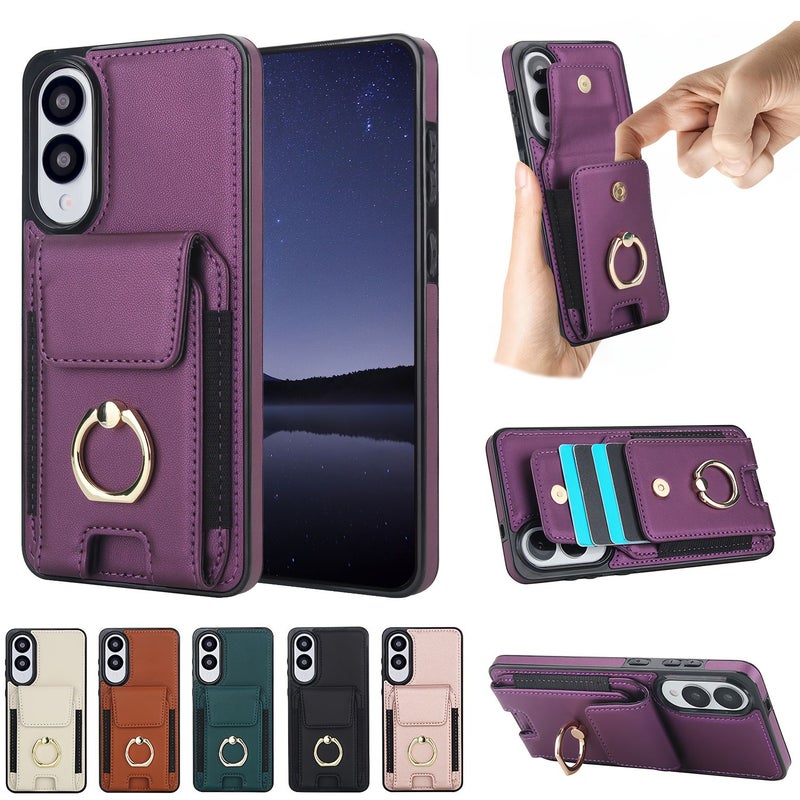 Purple Synthetic Faux Leather Wallet Case for Galaxy S25 Edge with Kickstand and Ring Holder - Image 1