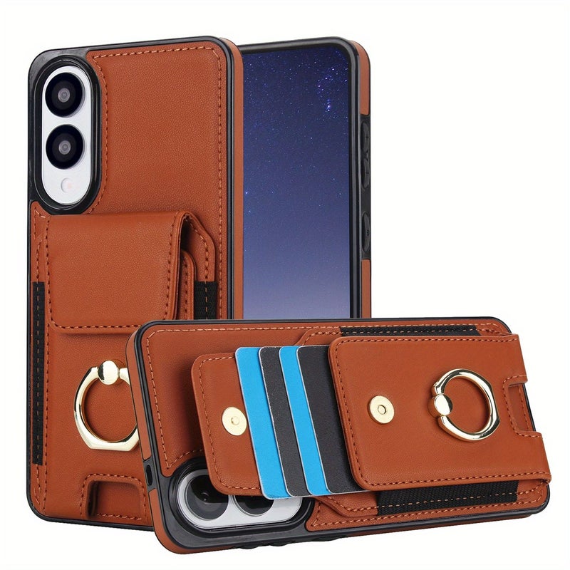 Purple Synthetic Faux Leather Wallet Case for Galaxy S25 Edge with Kickstand and Ring Holder - Image 3