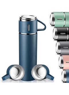 TIGER 500ml Stainless Steel Vacuum Thermos Flask with Silicone Handle – Insulated Water Set with 2 Stainless Steel Cups for Hot & Cold Drinks – Ideal for Outdoor Travel, Camping, Hiking | Gift Box Set (2 PACK) BLUE.  - Image 1