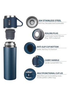TIGER 500ml Stainless Steel Vacuum Thermos Flask with Silicone Handle – Insulated Water Set with 2 Stainless Steel Cups for Hot & Cold Drinks – Ideal for Outdoor Travel, Camping, Hiking | Gift Box Set (2 PACK) BLUE.  - Image 2