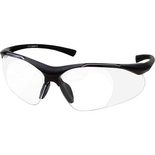 grinderPUNCH Full Lens Magnification Safety Glasses with Black Frame | Clear Lens | | Magnifying Reading Eyewear (+2.00 Diopter) - Image 1