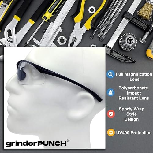 grinderPUNCH Full Lens Magnification Safety Glasses with Black Frame | Clear Lens | | Magnifying Reading Eyewear (+2.00 Diopter) - Image 2