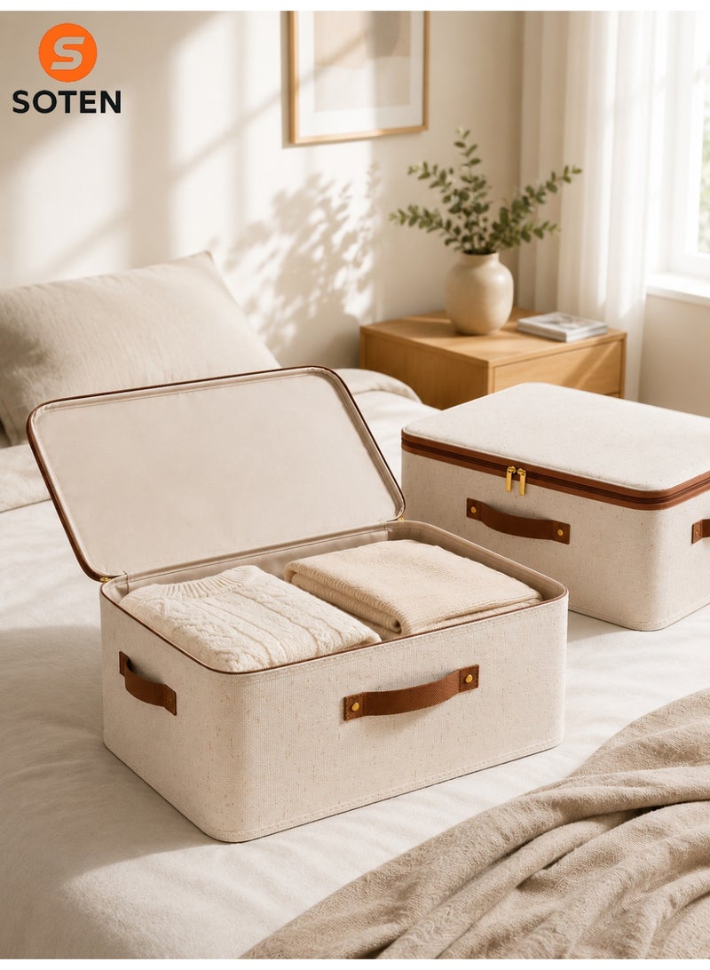 SOTEN 2 Pcs Jumbo Clothes Organizers Storage Box with Lids, Foldable Storage Boxes with Handles, Washable Fabric Storage Bins with Zippers, Extra Large Closet Organizer Wardrobe Organizer for Bedding & Seasonal Clothes, Space-Saving Storage Basket - Image 4