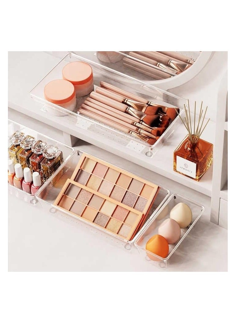 مجموعة من 8 قطعة من منظمات الدرج البلاستيكية الشفافة، متعددة الأحجام، تنظيم الدرج في الحمام والمكياج والمجوهرات وأدوات المطبخ والمكتب. - Image 3