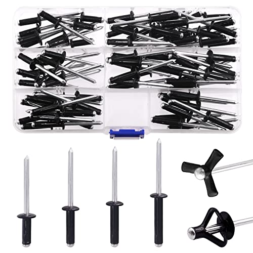 Keadic مجموعة كيديك 80 قطعة من المسامير العمياء، 4 أحجام من المسامير السوداء القابلة للانفجار (9/16"، 3/4"، 13/16"، 1")، مسامير عمياء من الألمنيوم ذات فلانج كبيرة للأثاث المعدني - Image 1