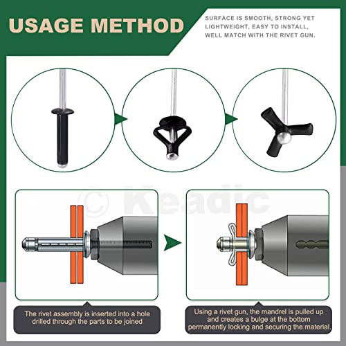 Keadic مجموعة كيديك 80 قطعة من المسامير العمياء، 4 أحجام من المسامير السوداء القابلة للانفجار (9/16"، 3/4"، 13/16"، 1")، مسامير عمياء من الألمنيوم ذات فلانج كبيرة للأثاث المعدني - Image 5