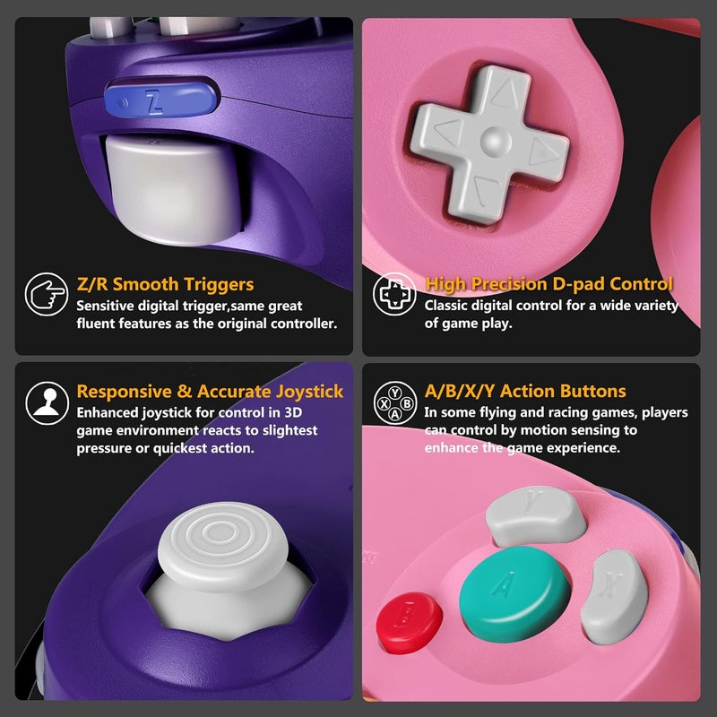 FIOTOK Gamecube Controller, Classic Wired Controller for Wii Nintendo Gamecube (Purple) - Image 4