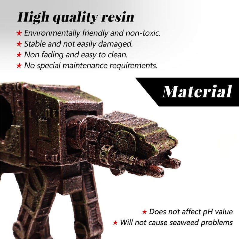 PTFJZ Fish Tank Decorations at-at of Star Wars Aquarium Decorations Betta Fish Tank Accessories for Sleep Rest Hide and Play (S) - Image 2