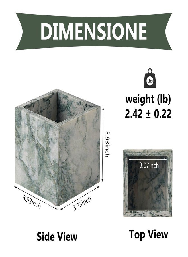 MULWR Real Luxurious Natural Marble Toothbrush Holder & Makeup Brush Organizer & Pen Holder for Desk,3.93inch Square Marble Utensil Holder Non-Ceramic/Non-Resin （Cyan Green） - Image 4