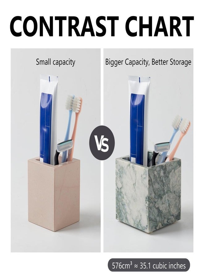 MULWR Real Luxurious Natural Marble Toothbrush Holder & Makeup Brush Organizer & Pen Holder for Desk,3.93inch Square Marble Utensil Holder Non-Ceramic/Non-Resin （Cyan Green） - Image 3