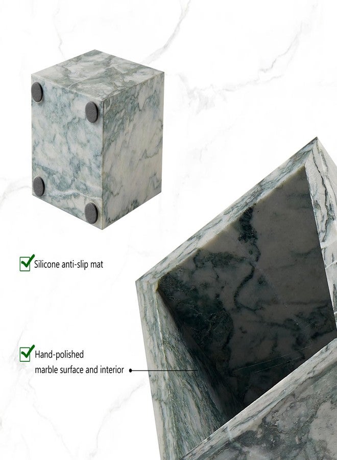 MULWR Real Luxurious Natural Marble Toothbrush Holder & Makeup Brush Organizer & Pen Holder for Desk,3.93inch Square Marble Utensil Holder Non-Ceramic/Non-Resin （Cyan Green） - Image 5