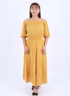Women’s Elasticated Waist Casual Dress in Amber Gold